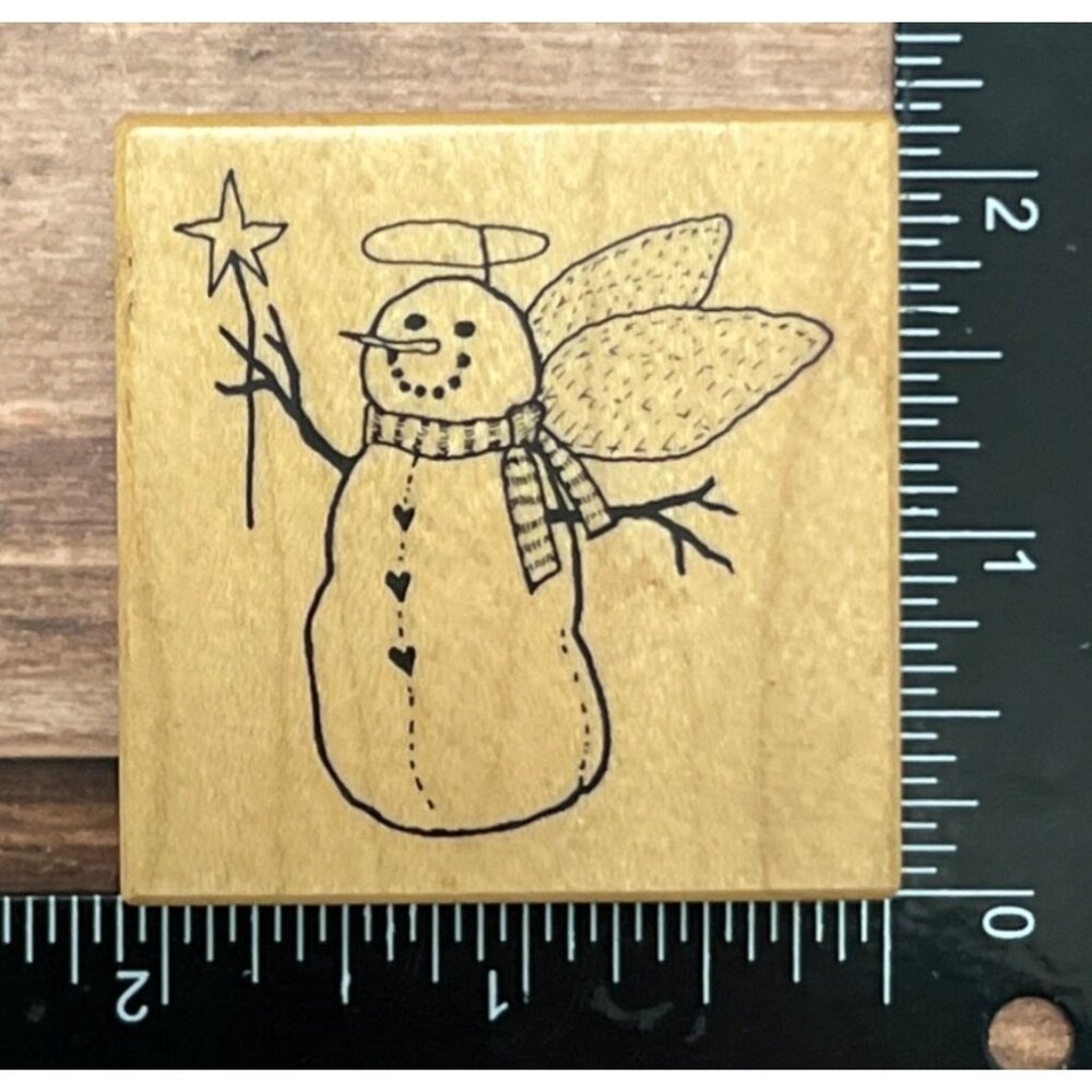 Angel Snowman Wood Mounted Rubber Stamp By PSX 1995 E-1601